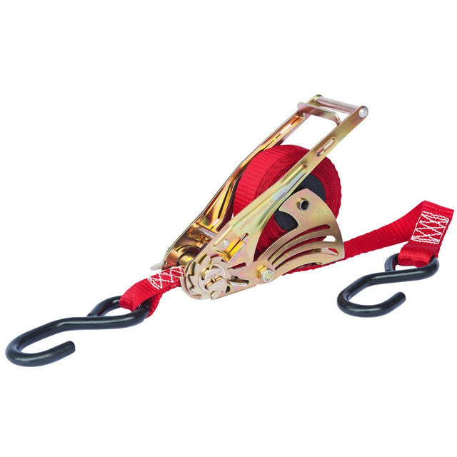 Spring-loaded Retractable Ratchet Strap 1-1/4in x 15ft Flat Wire Hooks with D-Rings