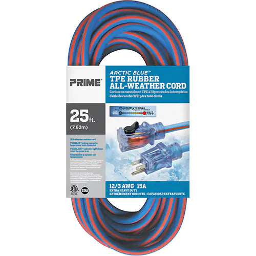 25 ft 12/3 SJEOW Blue/Orange Cord w/Primelight & Primelok